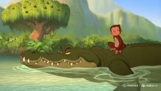 Monkey and Crocodile: Ancient India River Crossing Animation – AI Generated Video | Hailuo AI