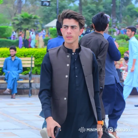 Young Man Walking Thoughtfully Through Bustling Park – AI Generated Video | Hailuo AI