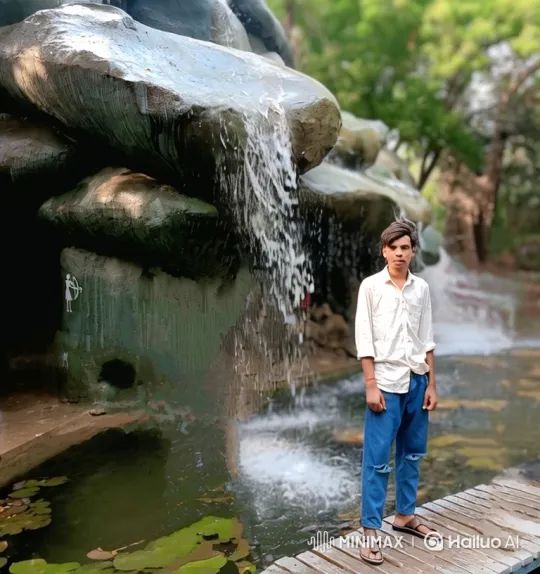 Romantic Moment by Man-Made Waterfall at Golden Hour – AI Generated Video | Hailuo AI