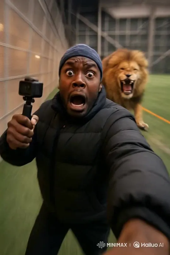 A Lion Pursues Me – AI Generated Video | Hailuo AI