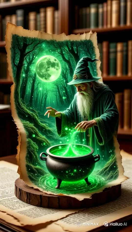 Wizard Enchants Potion in Enchanted Forest Setting – AI Generated Video | Hailuo AI