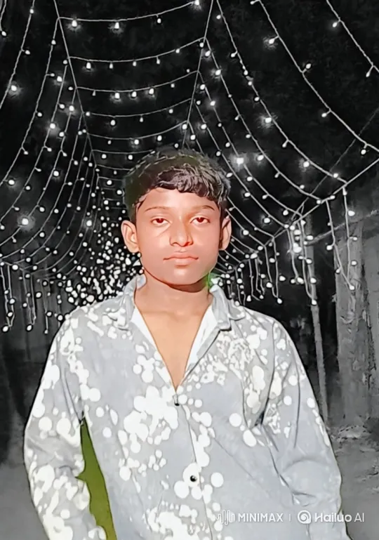 Young Boy Under String Lights - Contemplative Stare – AI Generated Video | Hailuo AI