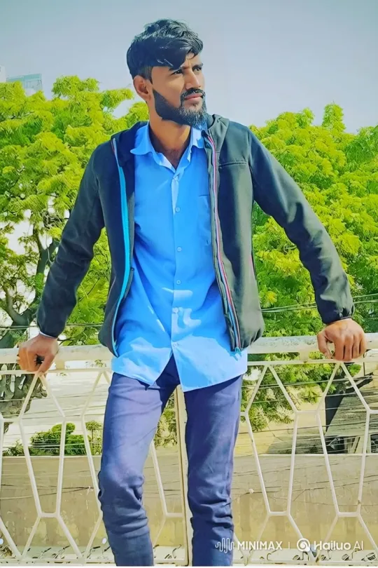 Young Man Smiles on Balcony with Greenery Background – AI Generated Video | Hailuo AI