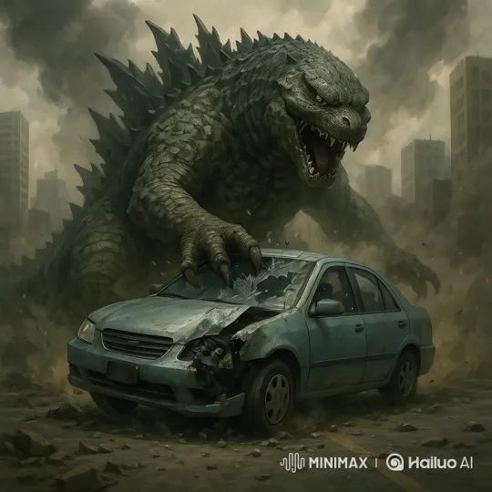 Godzilla Destroys City, Crushes Car in Fiery Roar – AI Generated Video | Hailuo AI