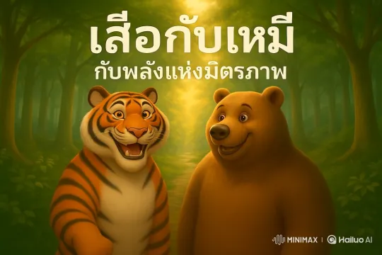 Animated Friendship Scene of Tiger and Bear in Forest – AI Generated Video | Hailuo AI