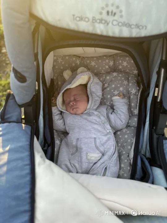 Peaceful Newborn Sleeps in Tako Baby Collection Stroller – AI Generated Video | Hailuo AI