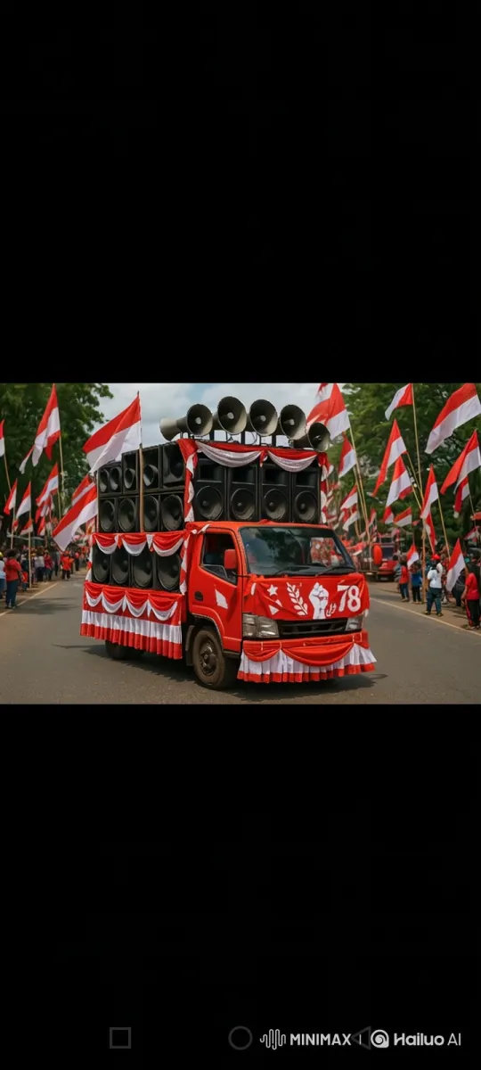 Red Truck Parade with Vibrant Flags and Decorations – AI Generated Video | Hailuo AI