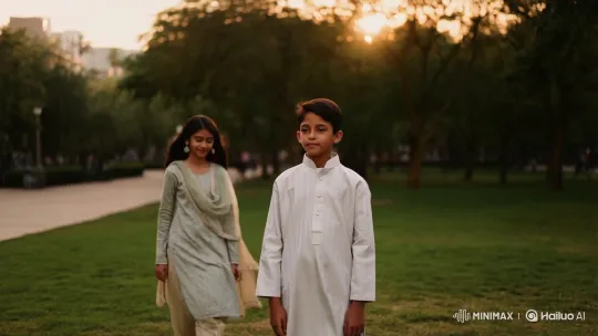 Golden Hour Park Encounter: Boy and Pakistani Girl – AI Generated Video | Hailuo AI