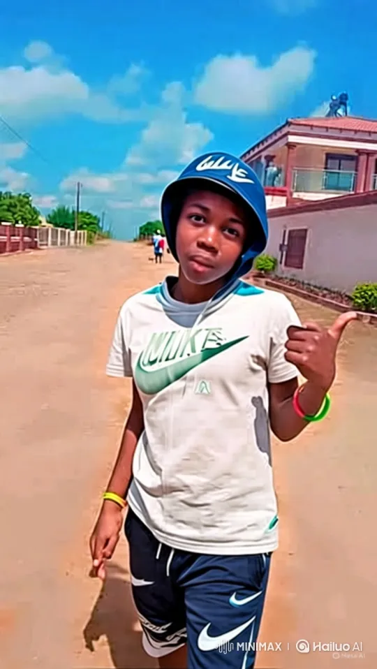 Young Person Poses with Hand Gesture on Sunny Road – AI Generated Video | Hailuo AI