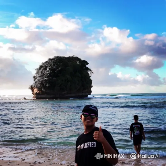 Young Man on Beach to Earth from Space Panorama – AI Generated Video | Hailuo AI