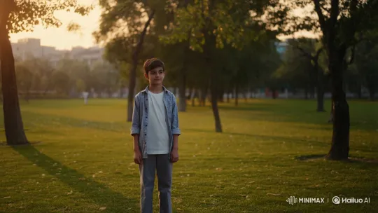 Thoughtful Boy and Pakistani Girl Share a Moment in Golden Hour Park – AI Generated Video | Hailuo AI