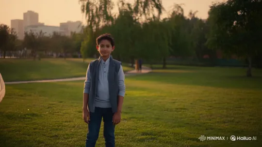 Golden Hour Park: Boy and Pakistani Girl's Serene Encounter – AI Generated Video | Hailuo AI