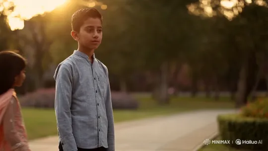 Golden Hour Park: Boy and Pakistani Girl Share a Smile – AI Generated Video | Hailuo AI