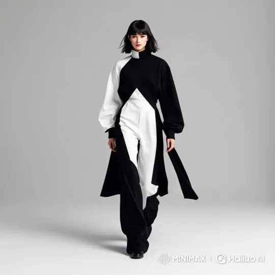 High-Fashion Model's Powerful Stride in Geometric Design – AI Generated Video | Hailuo AI