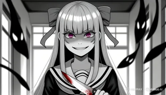 Creepy Anime Girl with Knife in Shadowy Setting – AI Generated Video | Hailuo AI