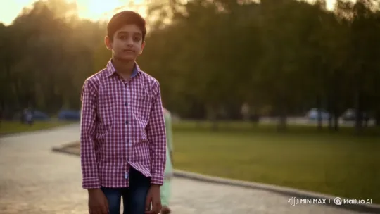Thoughtful Boy Meets Traditional Girl in Golden Hour Park – AI Generated Video | Hailuo AI