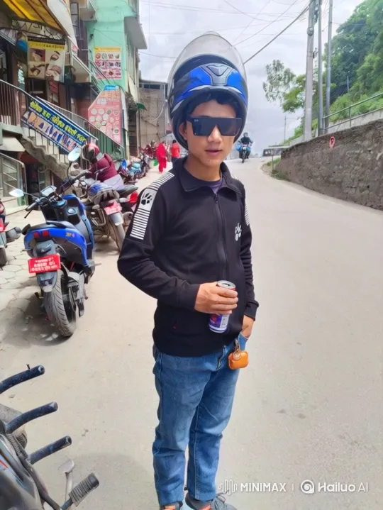 Young Man in Orange-Teal Street Scene with Energy Drink – AI Generated Video | Hailuo AI