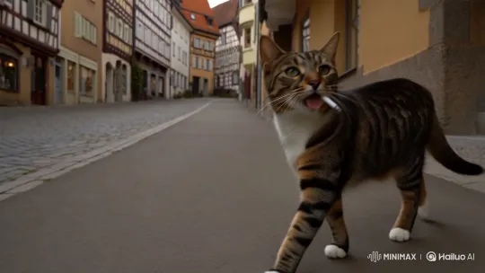 Tabby Cat Strolls, Sings, and Smokes Through Achim – AI Generated Video | Hailuo AI