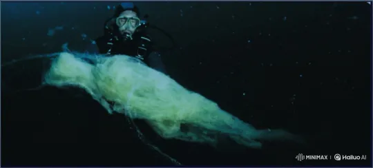 Diver Releases 'Marine Snow' in Dark Ocean Depths – AI Generated Video | Hailuo AI