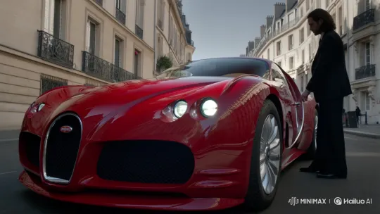 Red Bugatti on Parisian Street – AI Generated Video | Hailuo AI