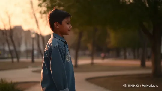 Golden Hour Park Encounter: Boy and Pakistani Girl Share a Moment – AI Generated Video | Hailuo AI