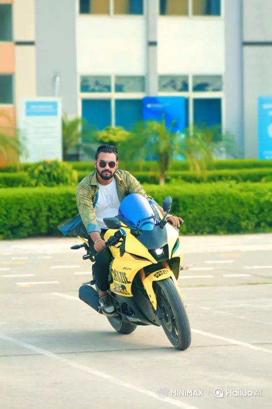 Confident Man on Motorcycle: A Modern Gangster's Pose – AI Generated Video | Hailuo AI