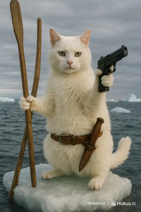 Cat on Ice Floe Searches for Food in Cold Sea – AI Generated Video | Hailuo AI