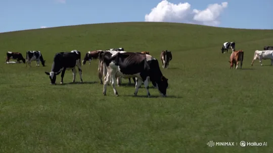 Cows Grazing in a Sunlit Pasture – AI Generated Video | Hailuo AI