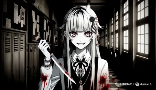 Mysterious Girl with Knife in Haunted School Hallway – AI Generated Video | Hailuo AI