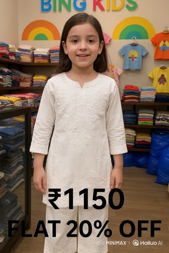 Girl Models Kids' Clothing with 20% Off Promo – AI Generated Video | Hailuo AI