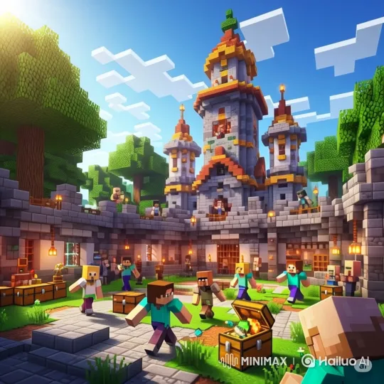 Minecraft Castle: A Day in the Courtyard – AI Generated Video | Hailuo AI