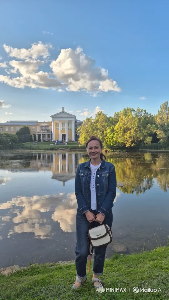 Woman Swims Across Reflective Lake Toward Grand Building – AI Generated Video | Hailuo AI