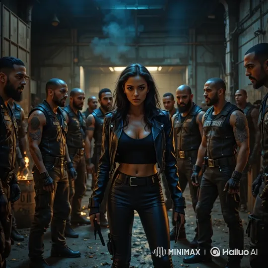 Determined Woman Leads Men in Menacing Advance – AI Generated Video | Hailuo AI