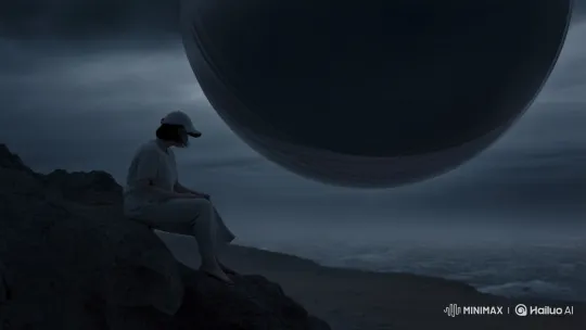 Korean Woman Observes Hovering Spaceship Over Stormy Sea – AI Generated Video | Hailuo AI