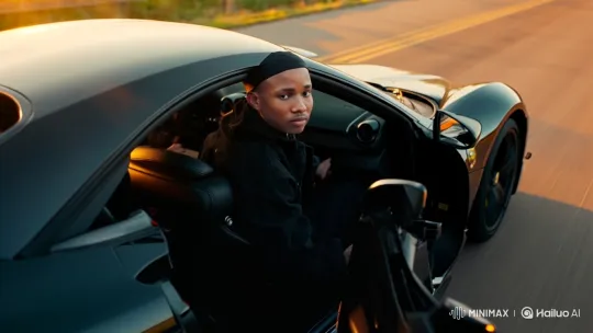 Young Black Man in Sports Car Drives into Sunset – AI Generated Video | Hailuo AI