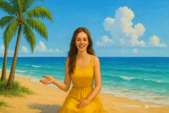 Young Woman on a Serene Beach Setting – AI Generated Video | Hailuo AI