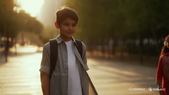 Thoughtful Boy and Pakistani Girl Share a Moment in Golden Hour Park – AI Generated Video | Hailuo AI