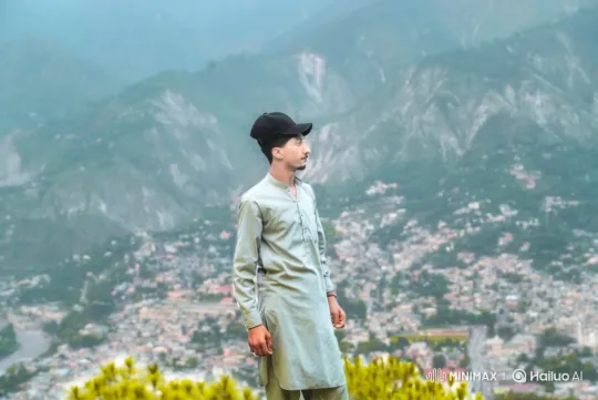 Young Man Contemplates Cityscape from Hilltop – AI Generated Video | Hailuo AI