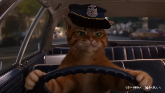 Ginger Tabby Cat Drives Police Car in City – AI Generated Video | Hailuo AI