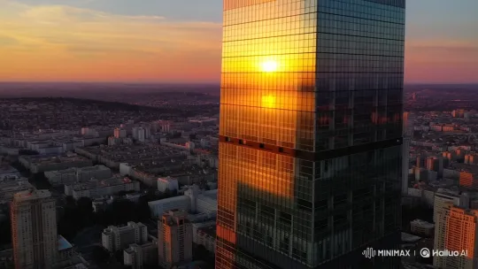 Dusk Illuminates Modern Skyscraper in Time-Lapse – AI Generated Video | Hailuo AI