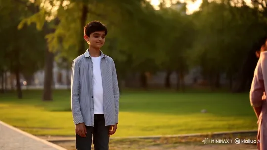 Boy and Girl Share a Smile in Golden Hour Park – AI Generated Video | Hailuo AI