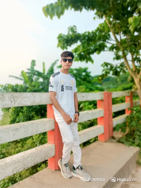 Young Man Relaxing on Bridge with Green Background – AI Generated Video | Hailuo AI