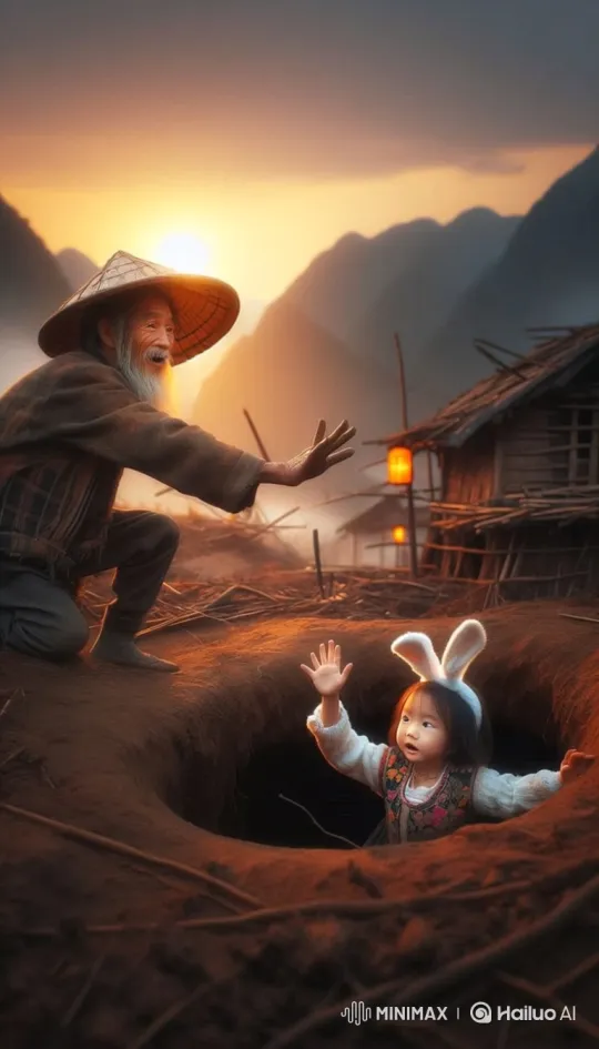 Elderly Man Rescues Girl from Hole in Village – AI Generated Video | Hailuo AI