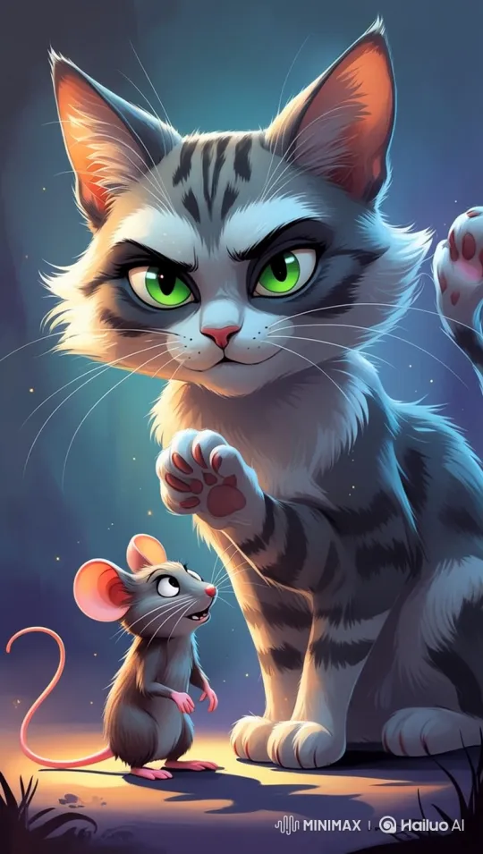 Cat and Mouse: A Tense Encounter in Cartoon Style – AI Generated Video | Hailuo AI