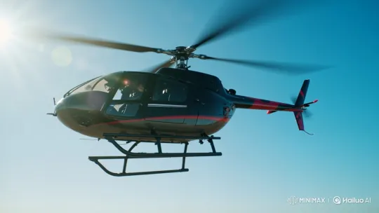 Aerial Tracking Shot of a Sleek Helicopter in Flight – AI Generated Video | Hailuo AI