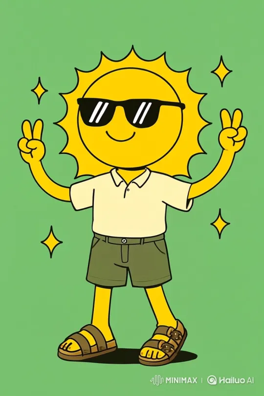 Animated Sun Character Greets with Peace Sign and Waves – AI Generated Video | Hailuo AI