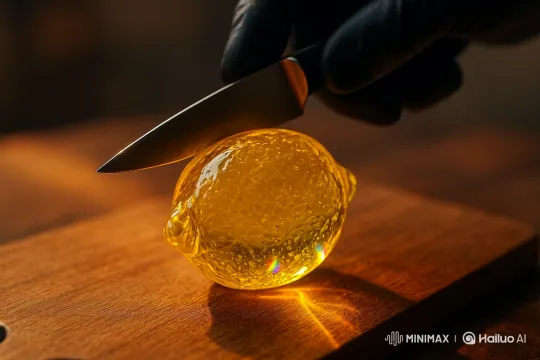 Transparent Lemon Sliced with Precision – AI Generated Video | Hailuo AI