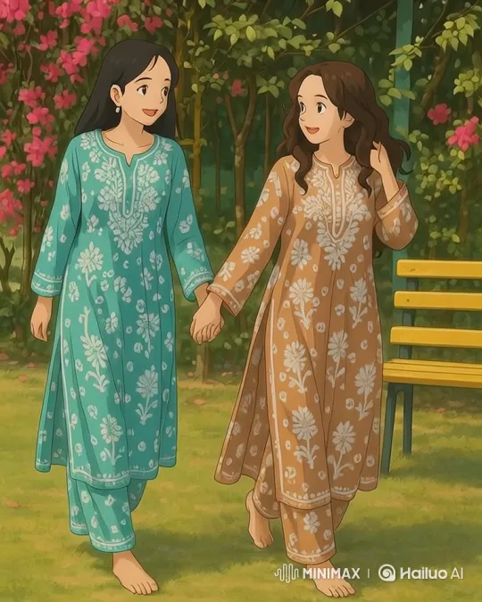 Sisters Stroll Through Sunlit Garden in Harmony – AI Generated Video | Hailuo AI