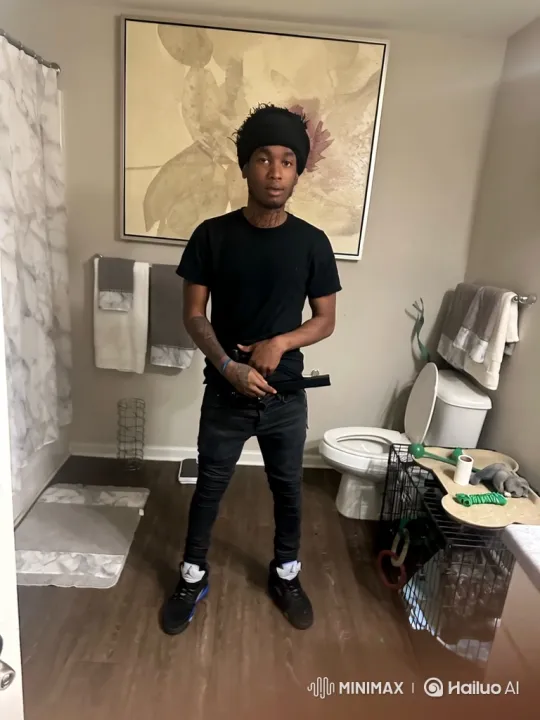 Young Man Fires Handgun in Bathroom Setting – AI Generated Video | Hailuo AI