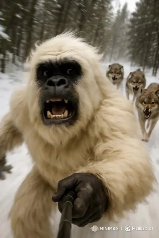 Man Flees from Four Wolves in Pursuit – AI Generated Video | Hailuo AI